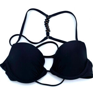 Aerie Bikini Top Womens 32B Perkier Pushup Black String Knotted T Back Swimwear